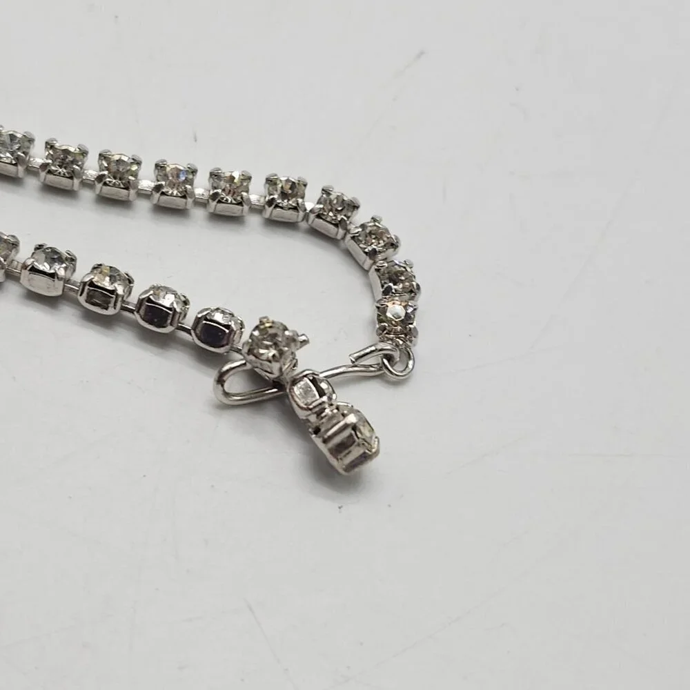 Silver Rhinestone Choker Necklace With Elegant Dangling Teardrop Pendant 15 in